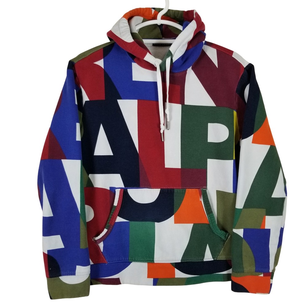 Polo Ralph Lauren Mens Multi Color Block Letter Print Fleece Hoodie Medium